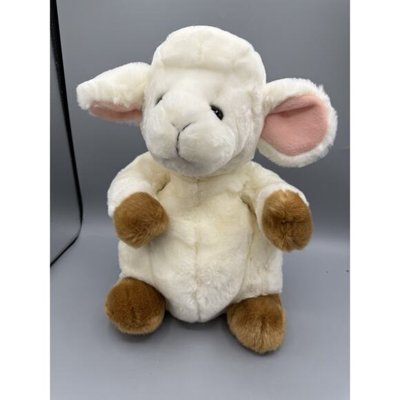 Kellytoy Plush Lamb Sheep 14” White Brown Ears & Paws Stuffed Animal Toy Soft - Picture 1 of 7